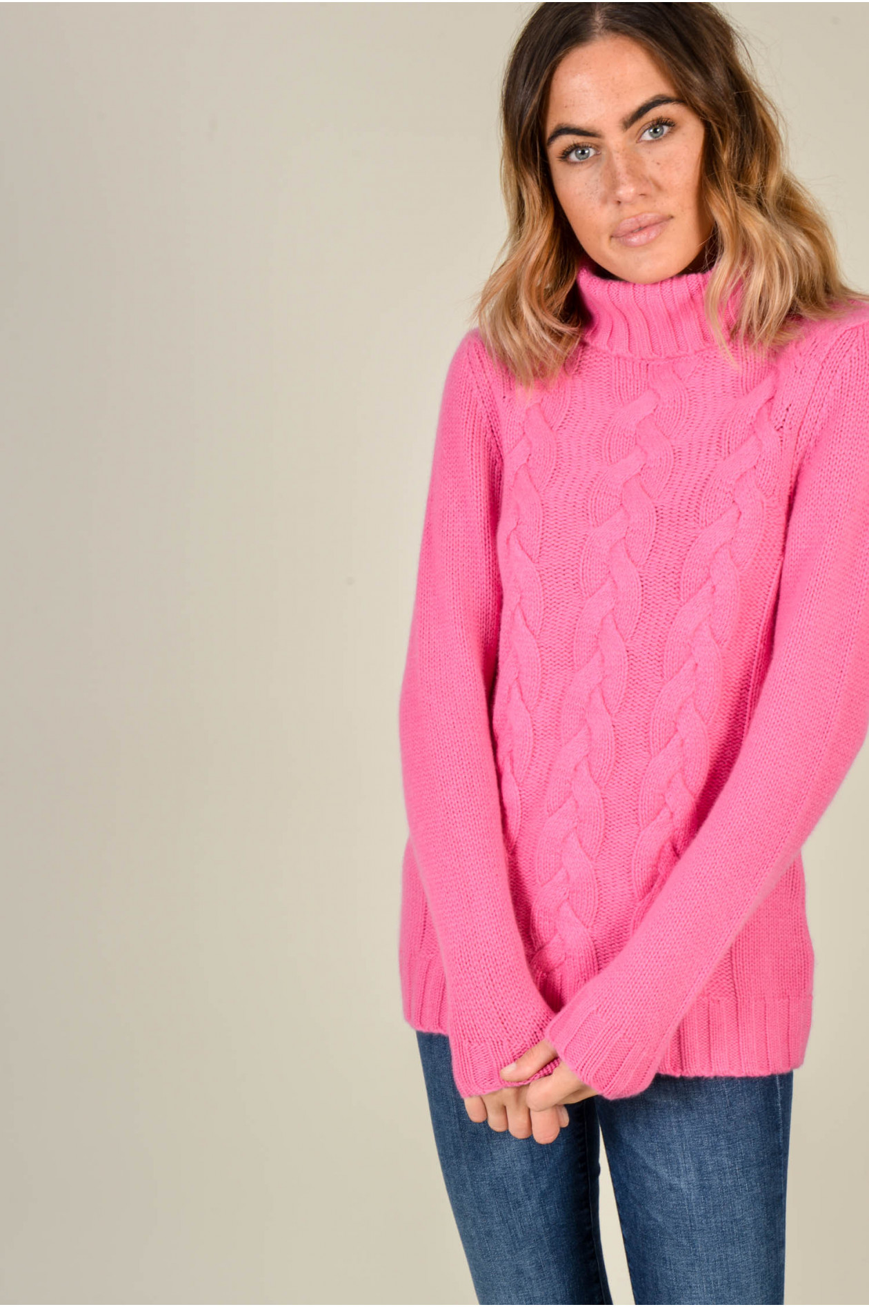 Heartbreaker Rollkragenpullover Mit Zopstrick In Pink Gruener At