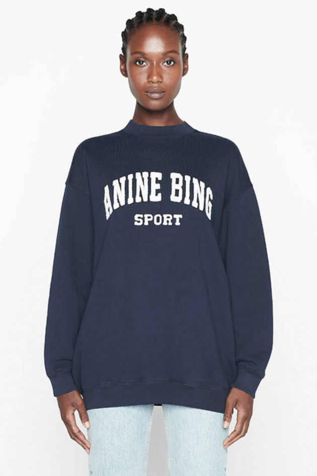 Anine Bing Sweater TYLER mit Frottee-Lettering in Navy