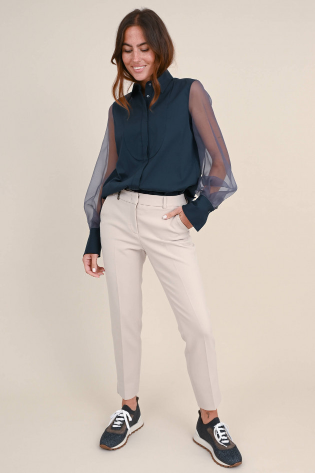 Brunello Cucinelli Material-Mix Bluse in Navy