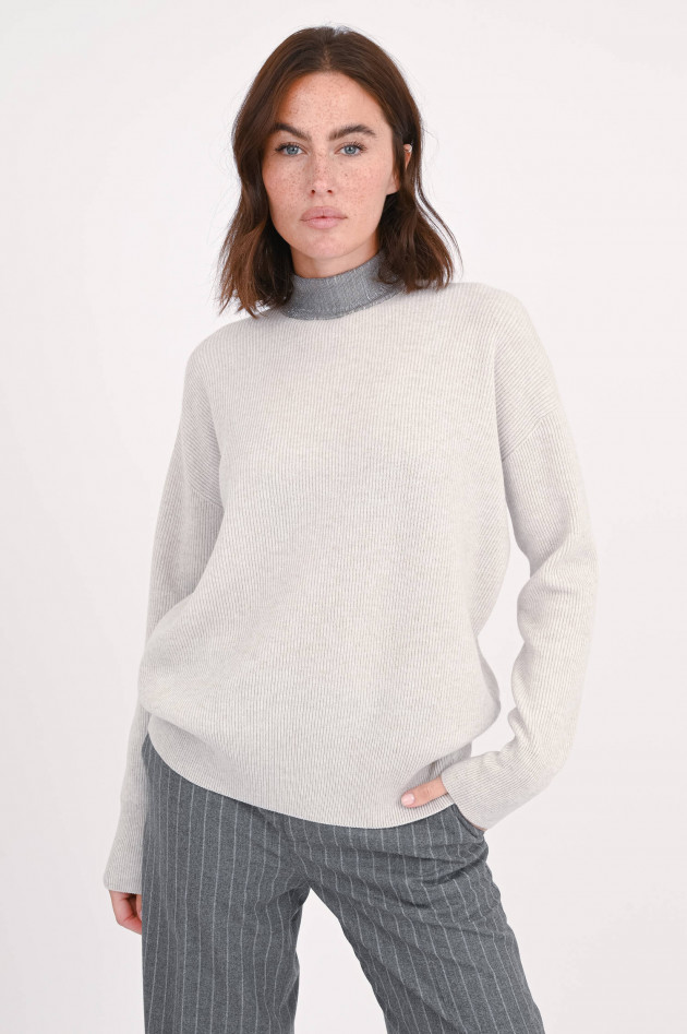 Brunello Cucinelli Cashmerepullover mit Mollini-Perlen in Natur/Grau