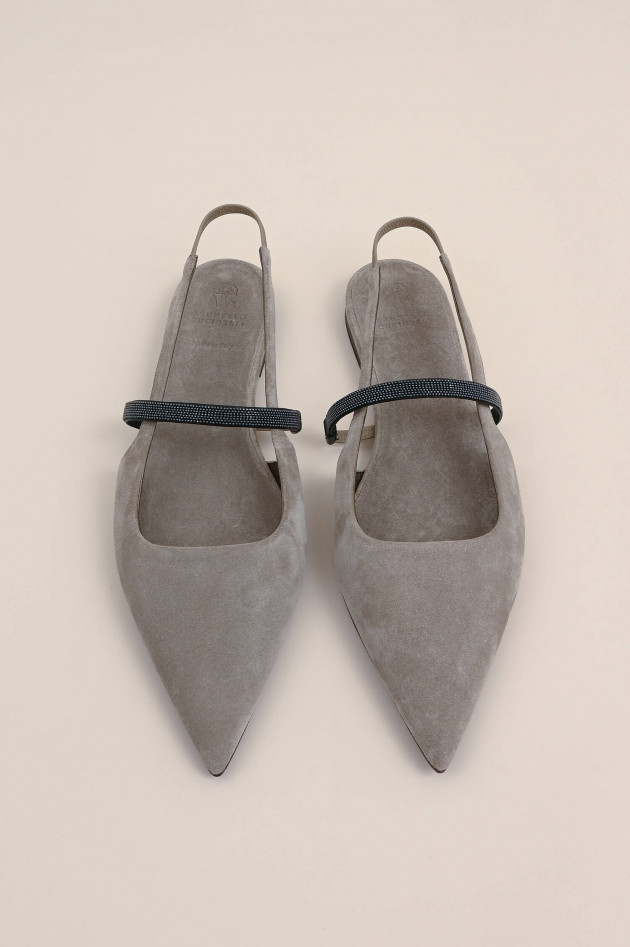 Brunello Cucinelli Offene Flats mit schimmernden Riemchen in Sand