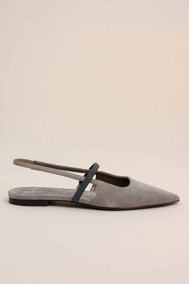 Brunello Cucinelli Offene Flats mit schimmernden Riemchen in Sand