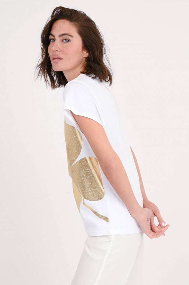Dorothee Schumacher T-Shirt mit Kleeblatt-Print in Weiß/Gold