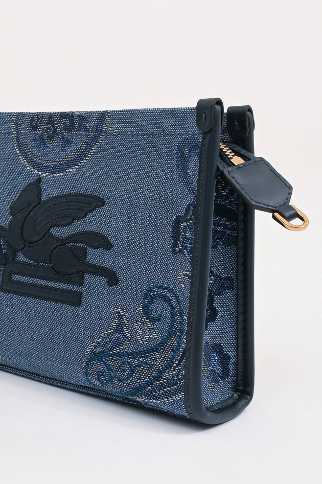 Etro Clutch aus Jacquard-Denim in Blau