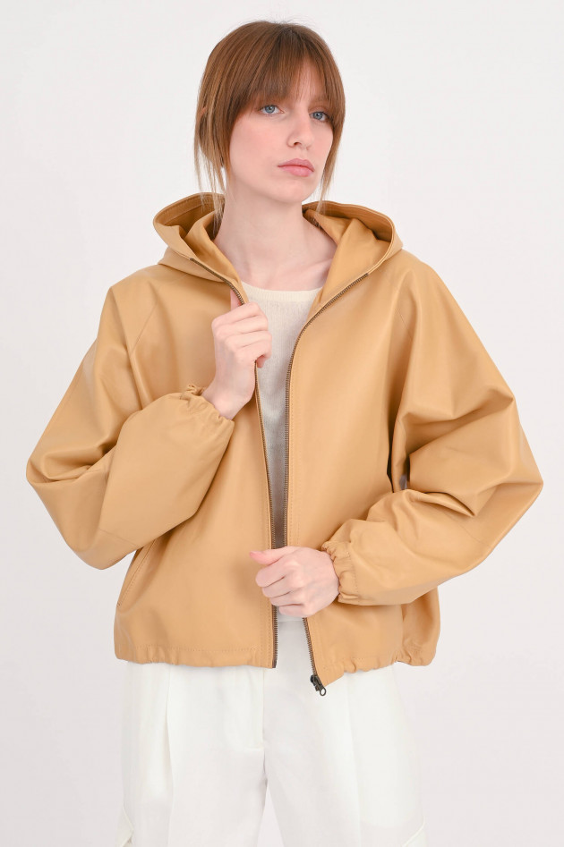 Furry Kurze Lederjacke AURORA in Camel