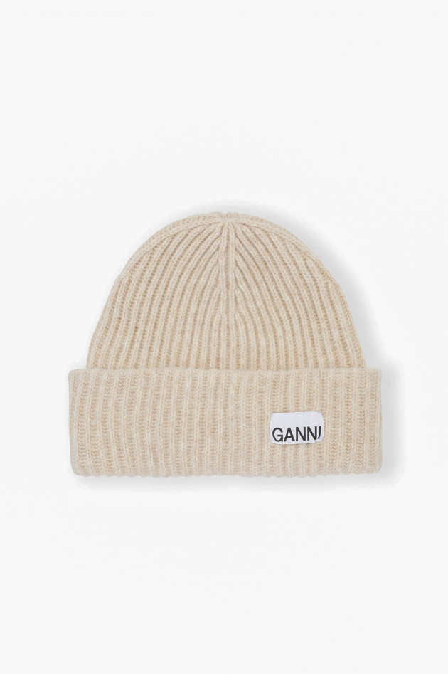 Ganni Rippstrick Beanie in Beige meliert