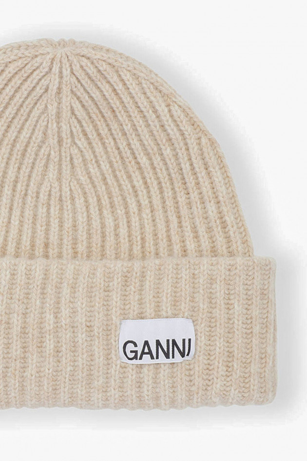 Ganni Rippstrick Beanie in Beige meliert