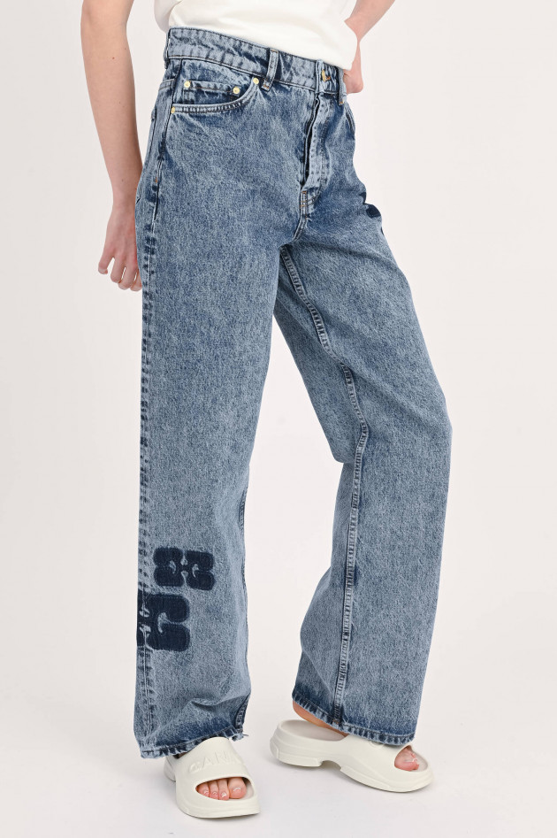 Ganni Weite Jeans mit Ganni-Logoprint in Hellblau