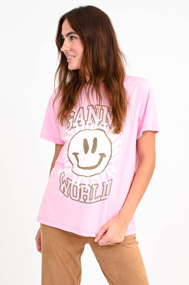 Ganni T-Shirt GANNI WORLD in Rosa