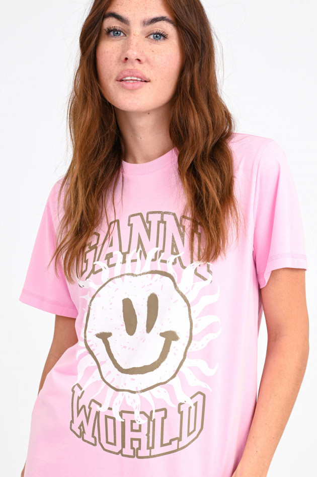 Ganni T-Shirt GANNI WORLD in Rosa