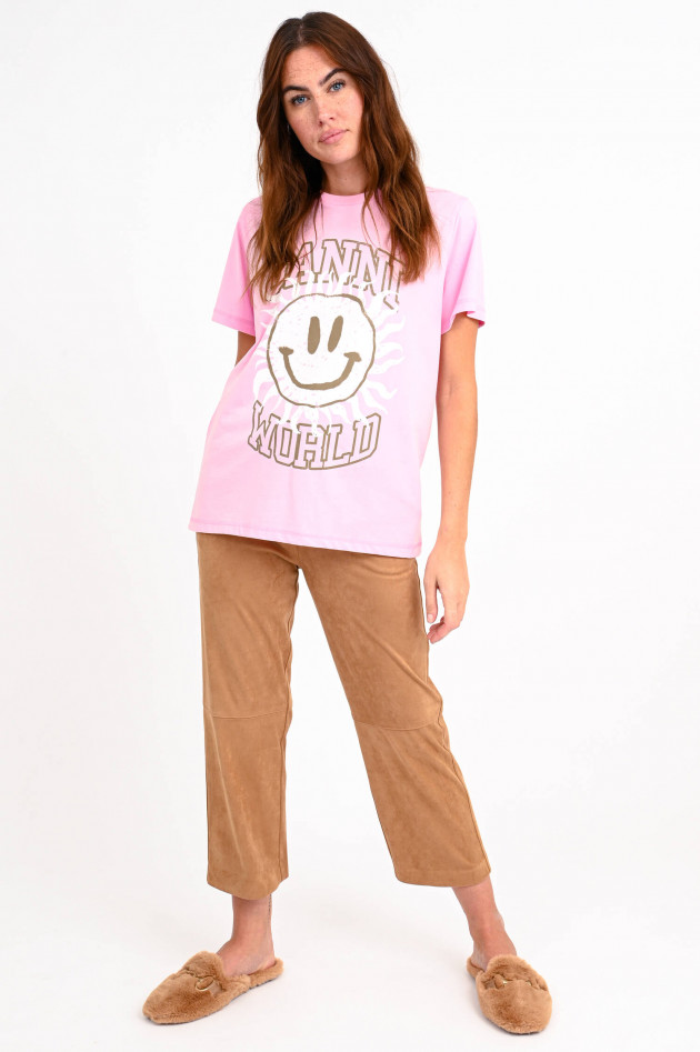 Ganni T-Shirt GANNI WORLD in Rosa