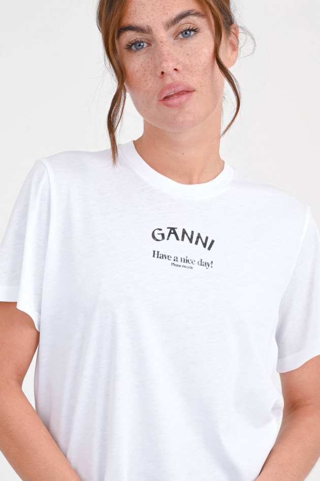 Ganni T-Shirt mit Schriftzug in Weiß