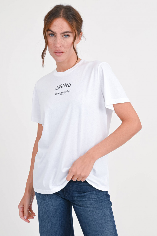 Ganni T-Shirt mit Schriftzug in Weiß