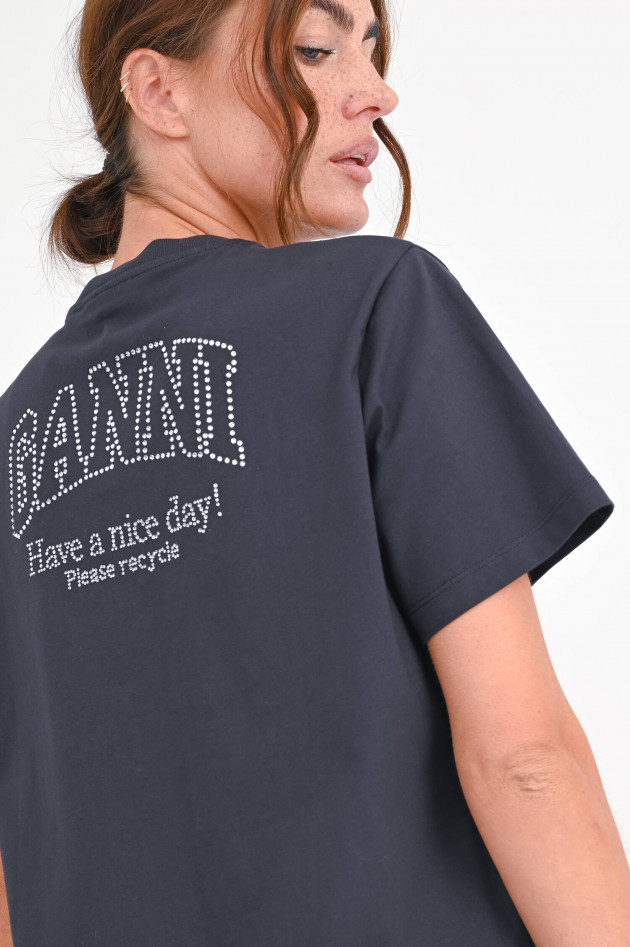 Ganni T-Shirt mit Glitzersteinen in Anthrazit