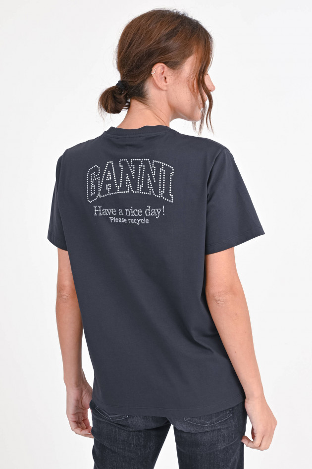 Ganni T-Shirt mit Glitzersteinen in Anthrazit