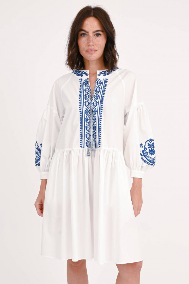 Max Mara Weekend Tunika-Kleid DIRCE mit Stickerei in Blau/Weiß