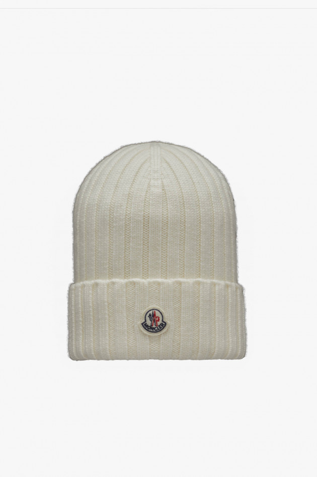 Moncler Wollmütze mit Logo in Creme