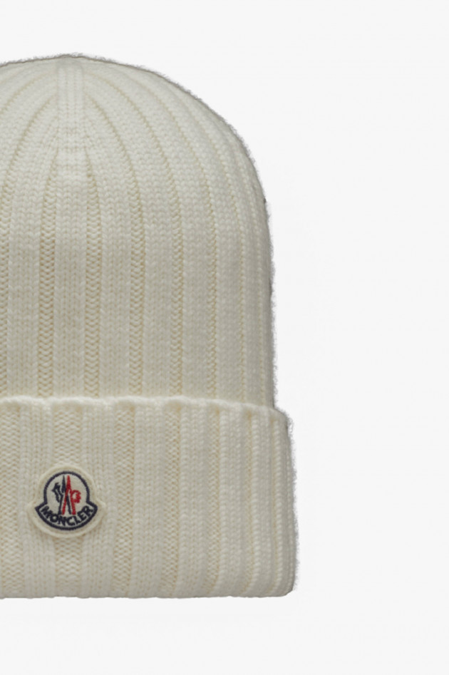 Moncler Wollmütze mit Logo in Creme