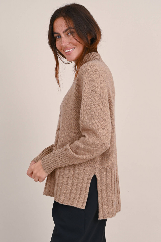 Repeat Pullover mit Zopfmuster aus Wollmix in Camel