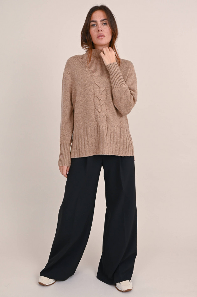 Repeat Pullover mit Zopfmuster aus Wollmix in Camel