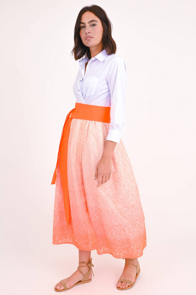 Sara Roka Midi-Kleid ELENA in Weiß/Neon-Orange