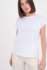 Leinen-Shirt mit kurzen Ärmeln in Weiß