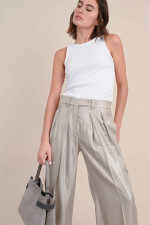 Weite Hose im Metallic-Look in Taupe/Gold