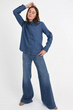 Oversize-Denim-Bluse in Mittelblau