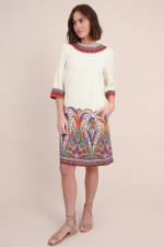 Kleid mit floralem Print in Creme/Multicolor
