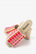 Sandale mit Keilabsatz in Pink/Orange/Natur