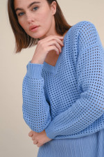 Lochstrick Pullover mit V-Neck in Pastellblau