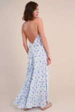 Maxi Kleid aus Viskose in Blau/Weiß