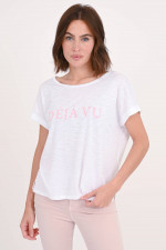 T-Shirt mit Aufruck in Weiß/Rosa