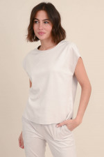 T-Shirt aus veganem Leder in Eggshell