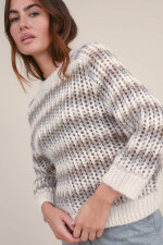 Wollmix Grobstrick Pullover in Natur/Taupe