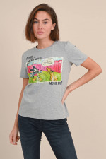 T-Shirt mit Mickey Mouse & Pluto Print in Grau