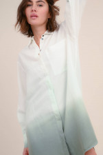 Blusen-Leinenkleid mit Farbverlauf in Weiß/Salbei