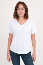 Baumwoll-Shirt mit V-Ausschnitt in Weiß