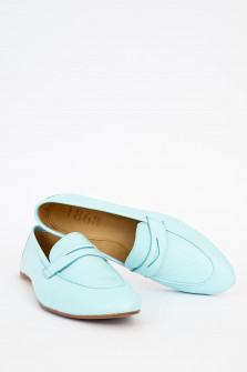 Glattleder-Loafer in Pastell-Türkis