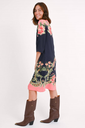 Kleid mit floralem Print in Navy/Multicolor