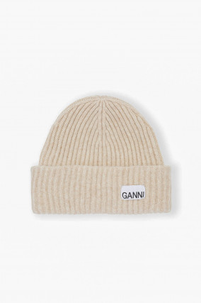 Rippstrick Beanie in Beige meliert