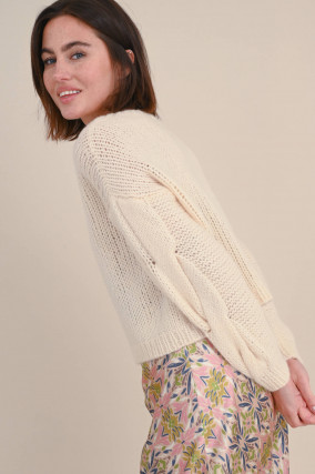Cropped Strickpullover aus Cashmere Mix in Creme