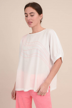 Bluse aus Baumwolle mit Neon-Stickerei in Weiß