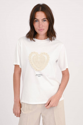T-Shirt BARBANO mit Hekel-Herz in Weiß