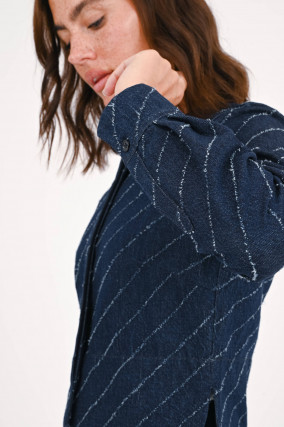 Jacke aus Baumwolle mit Streifen in Blau/Weiß