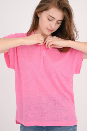 Polo-Shirt aus Leinen in Pink