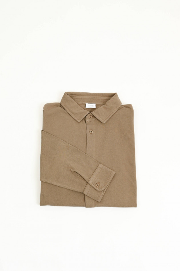 04651/ A trip in a bag Langarm Polo-Shirt in Taupe