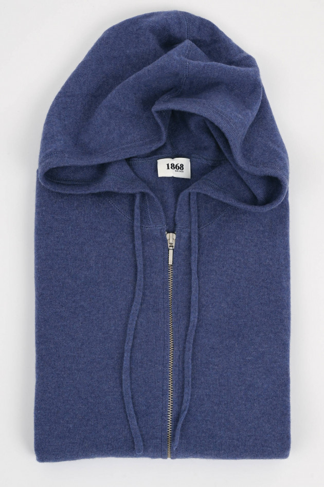 1868 Cashmere Strick-Hoodie in Mittelblau