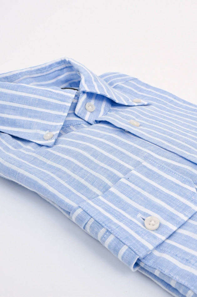 Artigiano Leinenhemd mit Streifen in Hellblau/Weiß