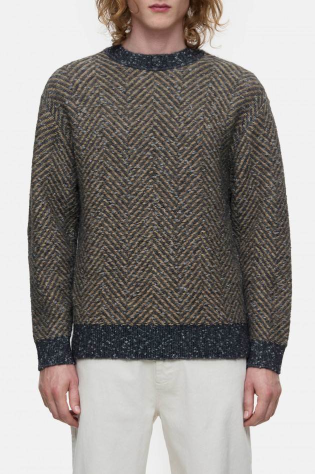 Closed Pullover in Khaki/Grau gemustert